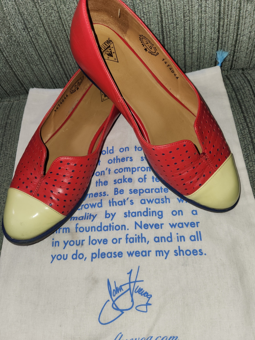 🍉John Fluevog Red Flats with Cream Cap Toe